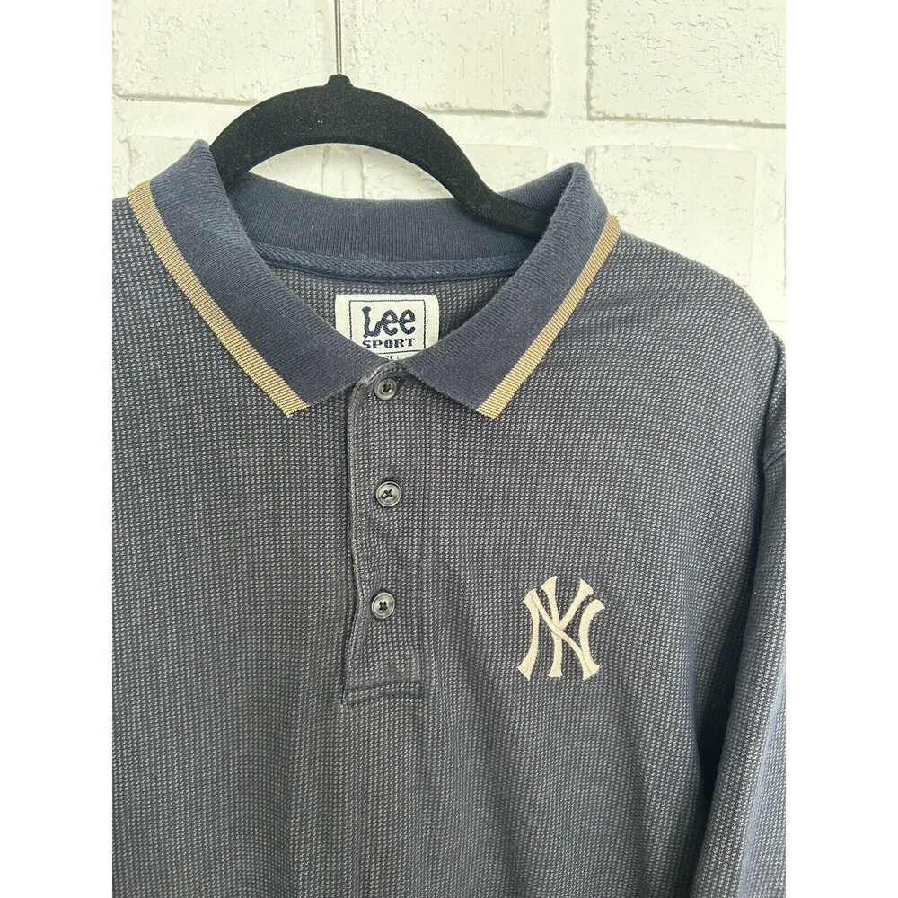 Vintage New York Yankees Polo Shirt Mens Large Lee Sport Dark Blue